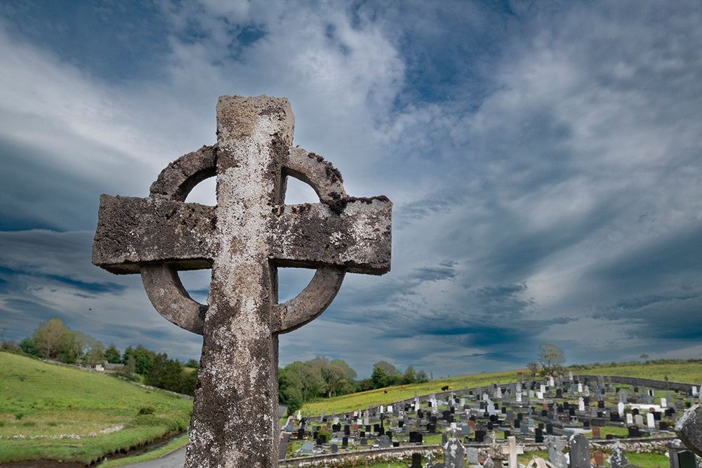 Celtic cross is part of a cemetery at Burrishoole Abbey-County Mayo-Ireland.